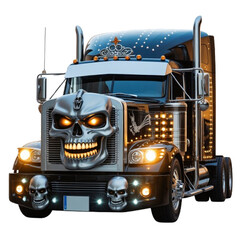 Customized Semi Truck with Skull Motif and Decorative Lights Design