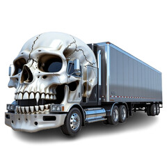 Unique Truck Design Featuring a Skull Front End and Silver Trailer