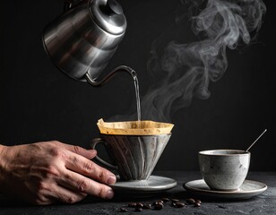 Pouring Hot Water for Pour Over Coffee