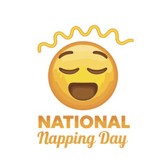 Yellow sleepy emoji with wavy lines above and text National Napping Day tired
