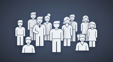 Diverse Group of People Icons on Dark Blue Background