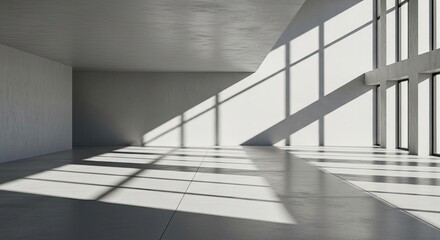 Sunlight streaming into an empty modern concrete room