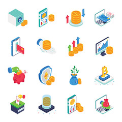 Finance And Money  isometric Vector Illustration set 3