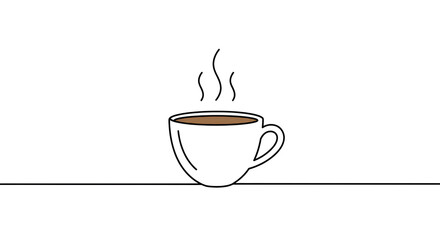 Minimalist Hot Coffee Cup with Steam Line Art