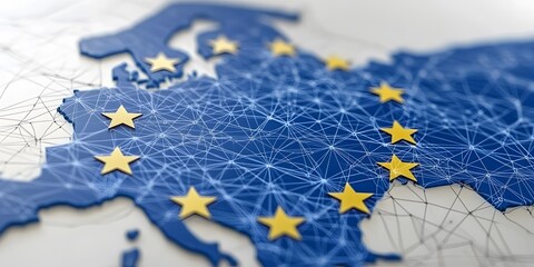 European union map with golden stars and connection lines design concept