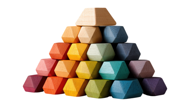 Colorful wooden geometric building blocks pyramid