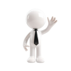 Glossy 3D Character in Tie Waving on Transparent Background