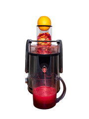 The juicer makes fresh juice from fruits and vegetables. The isolation is on a transparent background in the PNG format.