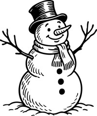 snowman with a broom sketch drawing