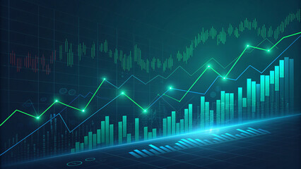 Abstract dark business background with glowing stock market graph lines