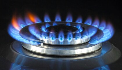 Intense Blue Flames Emanating from a Gas Burner.