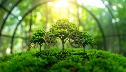Trees with Gears Symbolizing Green Technology and Nature