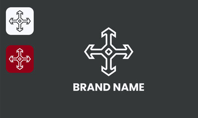 Modern Arrow Directions Set, Four Way Navigation Icon, Logo Element Template, Isolated White on Black.