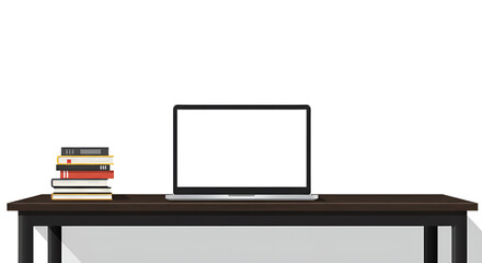 Laptop and Books on Desk with Blank Screen Mockup