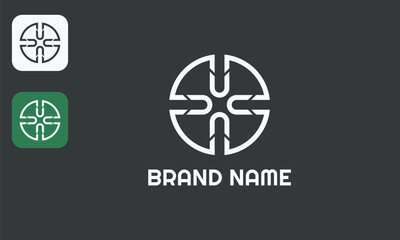 Floral U Monogram Logo, Circular Flower Letter Design, Elegant Nature-Inspired Symbol, Isolated White on Black