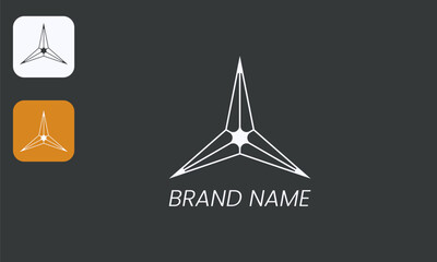 Triangular Star Logo, Three Pointed Symbol, Simple Geometric Design, Isolated White on Black