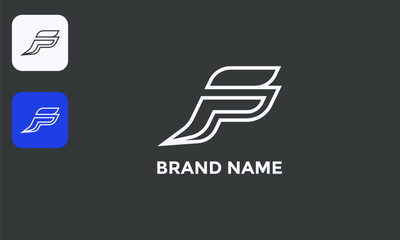 Creative F Monogram, Modern Letter Symbol, Unique Initial Design, White Icon Black Background