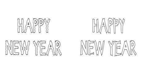 Happy new year greetings in outlined text for coloring and creative designs © Di Collection