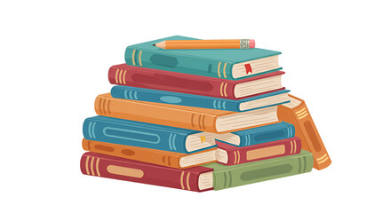 Stack of Colorful Books and Pencil Illustration for Education