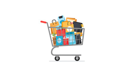 Overflowing Shopping Cart with Colorful Retail Bags