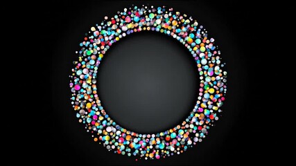 Colorful circle many vibrant spheres on a black backdrop form an elegant ring