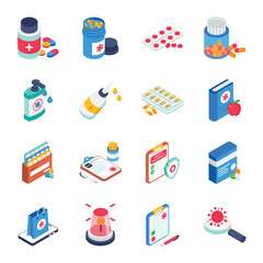 Medical And Health isometric Vector Illustration set 1