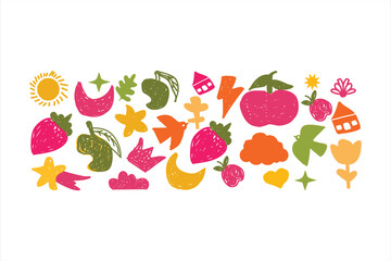 hand drawn doodle elements set. kids seamless pattern.