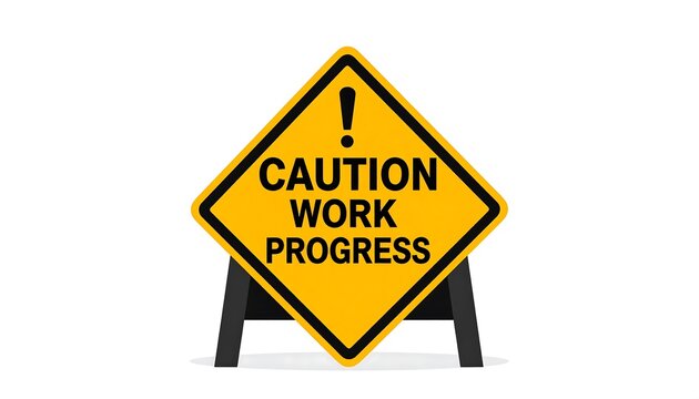 Yellow Caution Work in Progress Sign: Safety and Roadwork Illustration