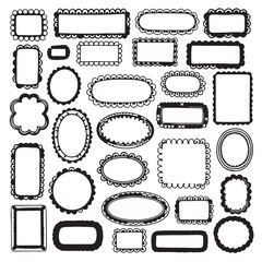 Collection of hand drawn colorful wavy frames different shapes. Summer decorative frames. Modern trendy borders for wedding invitation, birthday card, social media template. Vector illustration.