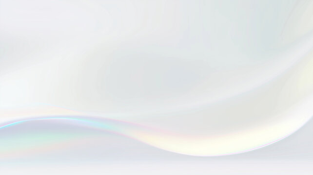 Soft white minimal abstract background with gentle iridescent wave and subtle pastel glow conveying calm and airy mood