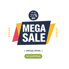 Mega Sale Banner Design with Discount Offer and Shopping Promotion