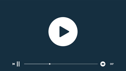 Play button and playback controls on a dark video player interface vector