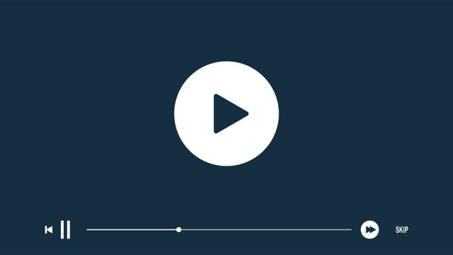 Play button and playback controls on a dark video player interface vector