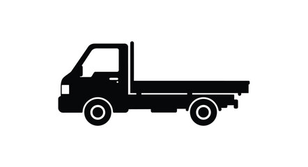 Simple silhouette of a black pickup truck with flatbed for cargo transport and delivery services
