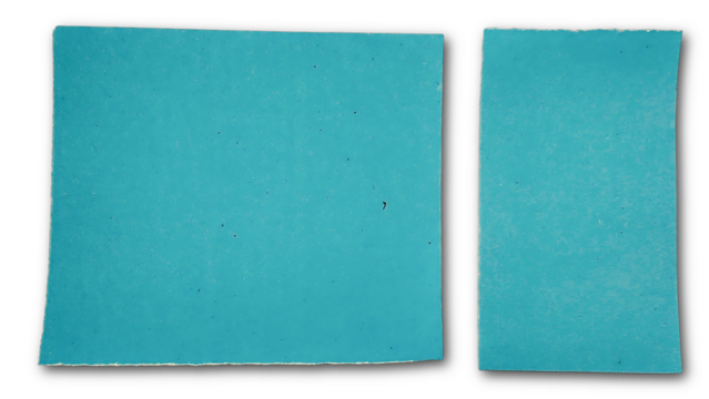 Set of Two Teal Blue Cardboard or Paper Pieces with Rough Edges and Texture
