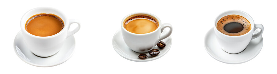Collection of espresso coffee isolated.