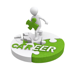 Career Puzzle: 3D Figure Placing Piece on Circular Puzzle