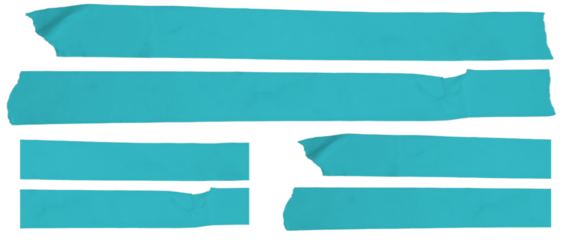 Torn Teal Adhesive Tape Strips Collection Isolated on Transparent Background. Ripped Blue-Green Pieces for Banner, Sticker, Label, or Grunge Design Element.