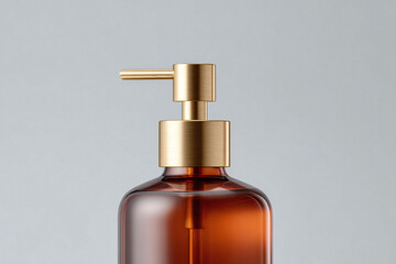 Elegant dispenser bottle with a golden pump. Ideal for beauty, wellness, or household product presentations. Minimalist design, sophisticated style.