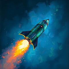 Fototapeta premium Low angle perspective glowing bioluminescent colors classic oil painting rocket