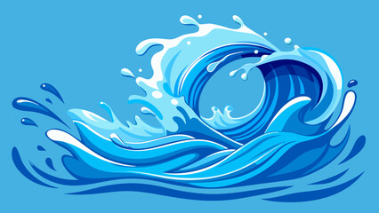 Dynamic blue ocean wave crashing with splashing water droplets