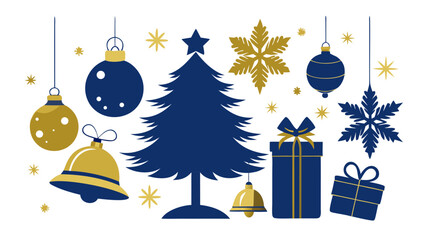 Christmas ornaments tree gifts snowflakes bells stars festive design