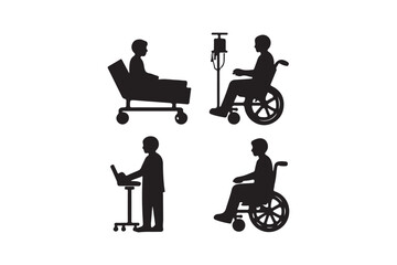 Silhouette icons of patients in medical settings