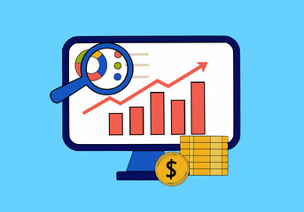 Isometric illustration of business growth chart and analytics on computer screen