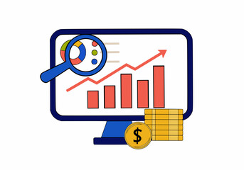 Isometric illustration of business growth chart and analytics on computer screen