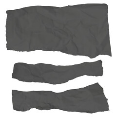 Isolated Set Of Three Crumpled Dark Gray Paper Strips With Ripped Edges On Transparent