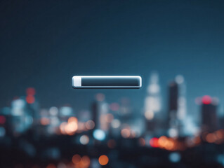 Modern abstract background featuring a glowing bar against a blurred city skyline at night.  Suggests progress, innovation, connection, or a digital interface.