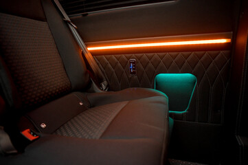 Obraz premium Comfortable interior of a passenger bus with soft seats