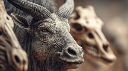 Mystical animal sculptures with intricate textures, artistic and conceptual