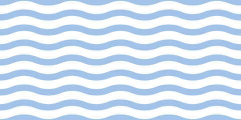 Blue wave stripe background. Seamless wavy lines in light pastel blue and white for baby design, nursery decoration, fabric, wallpaper or wrapping paper. Minimal decorative vector illustration.